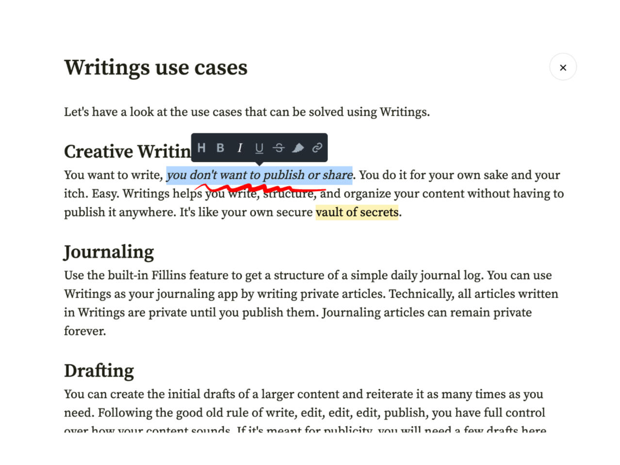 writing editor shown